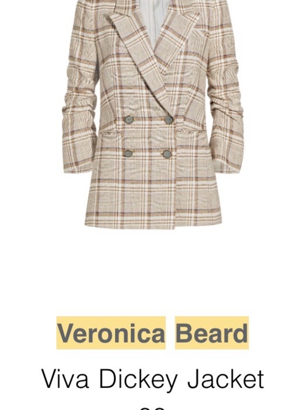 Veronica Beard Plaid Double-Breasted Blazer in Cream and Brown